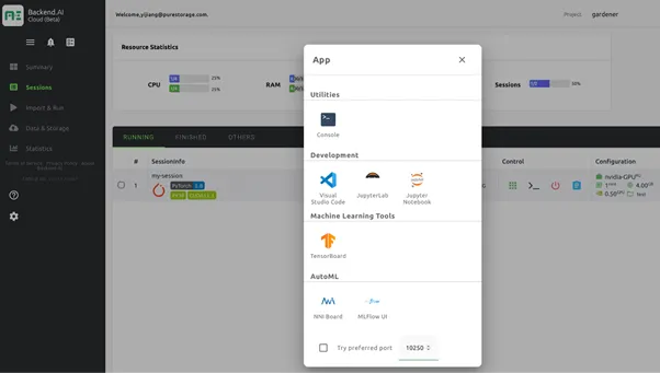 One-click launch of various tools from Backend.AI