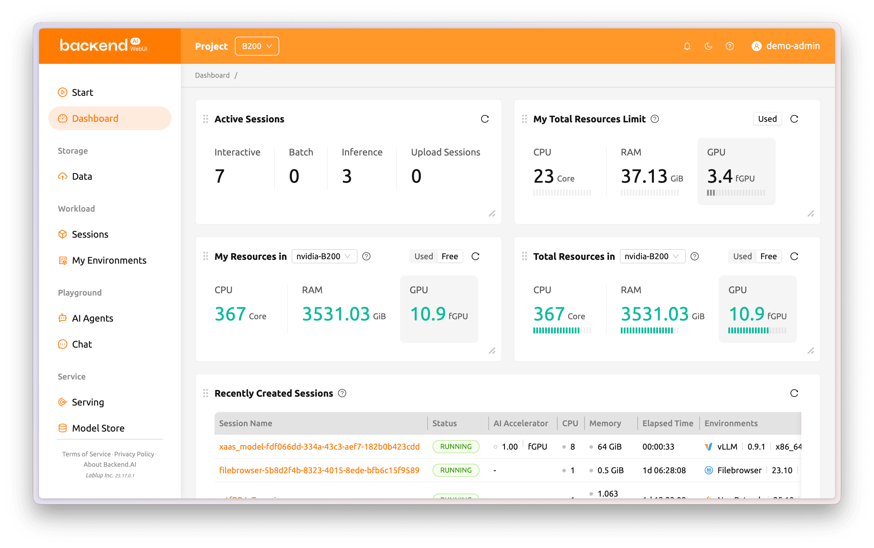 Backend.AI WebUI Dashboard Image