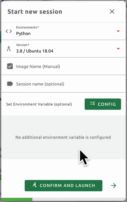 Session creation dialog